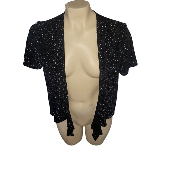 Chicos Travelers Black Tie-Front Short Sleeve Cardigan Size 0 With Starry Print - Picture 1 of 5